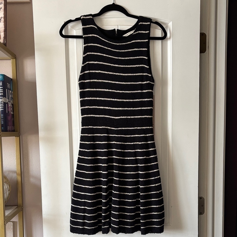 Alice + Olivia Black and Cream Striped Mini Dress